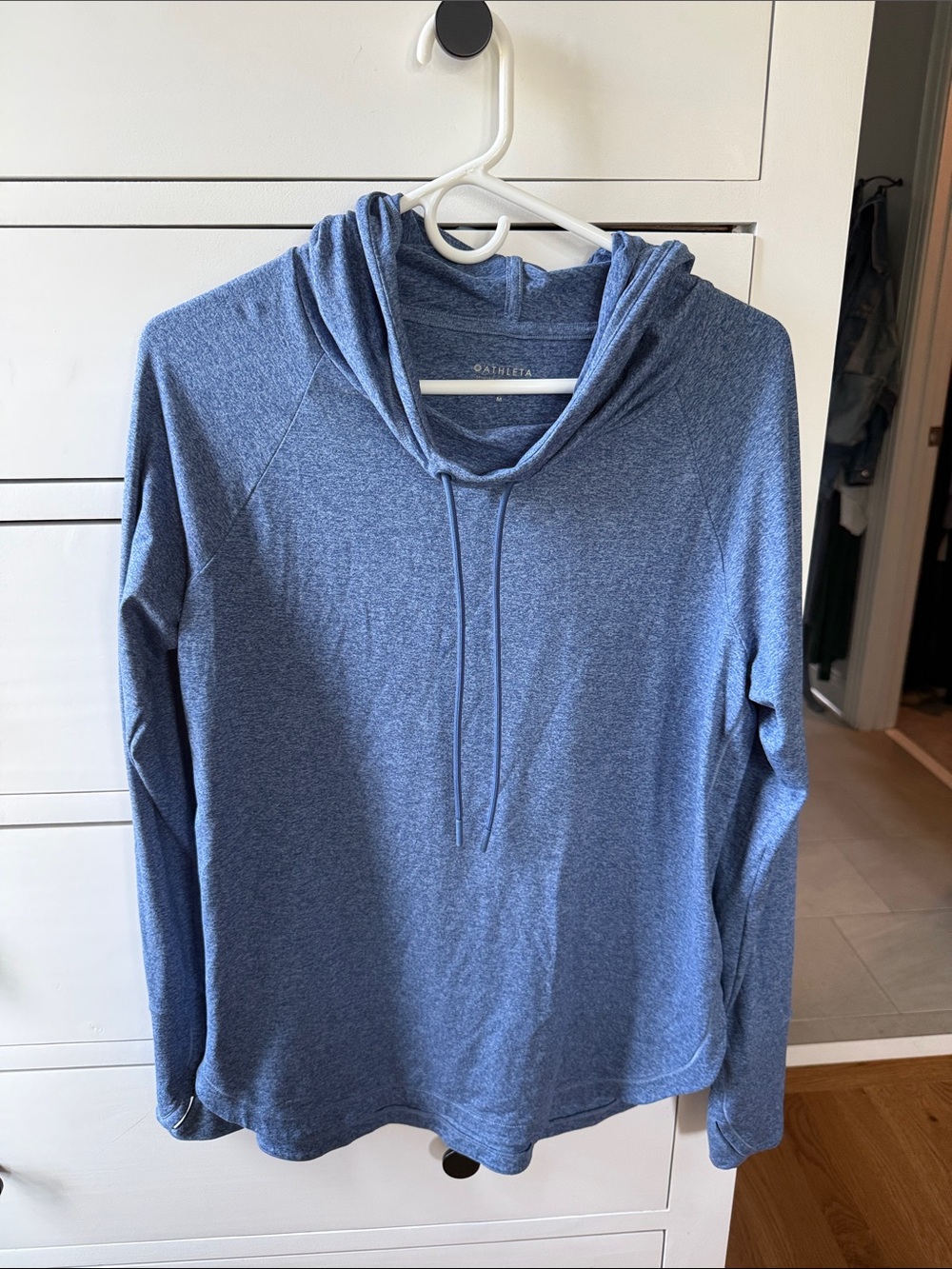 Athleta Heathered Steel Blue Pullover Cowl Hoodie